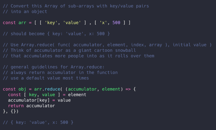 convert an Array to an object JS basics 13