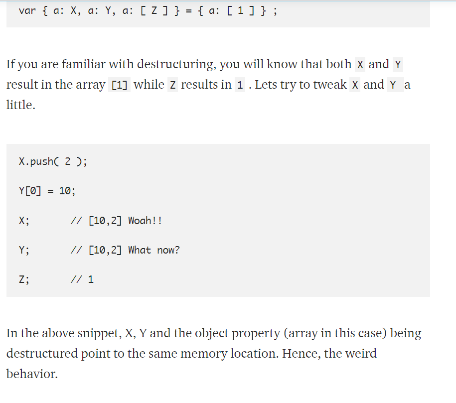 caveat for destructuring