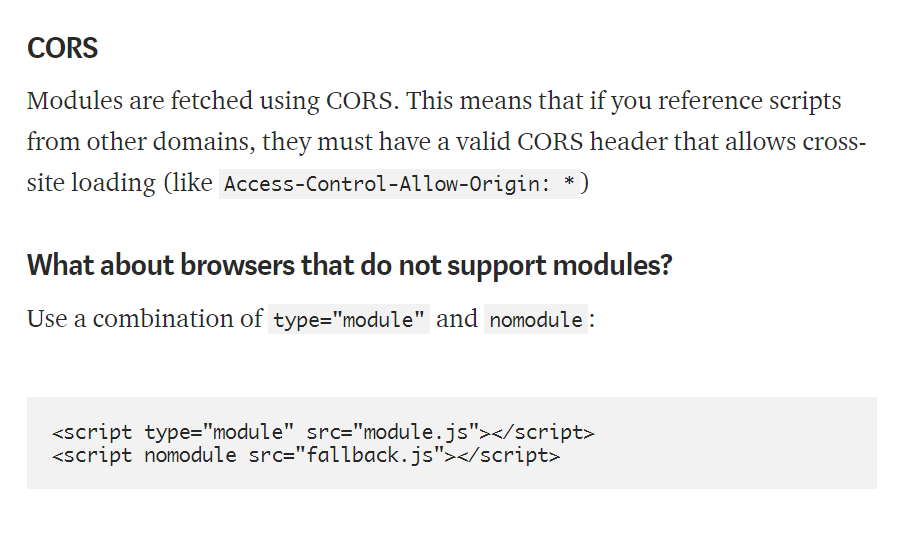 CORS considerations with modules