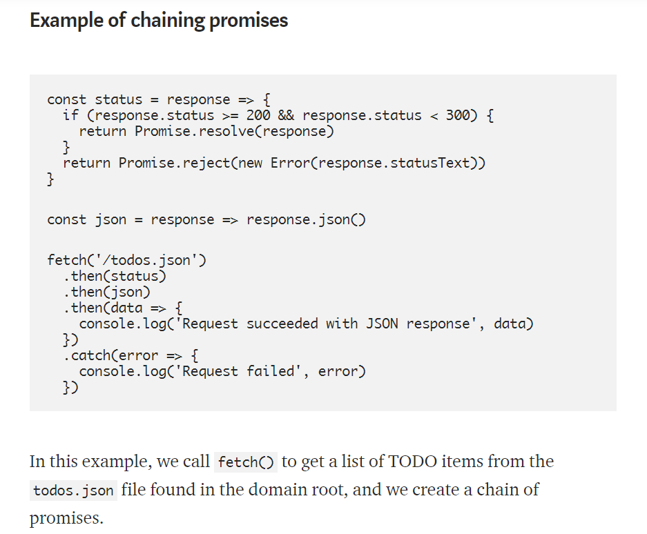 example of promise chaining via fetch API