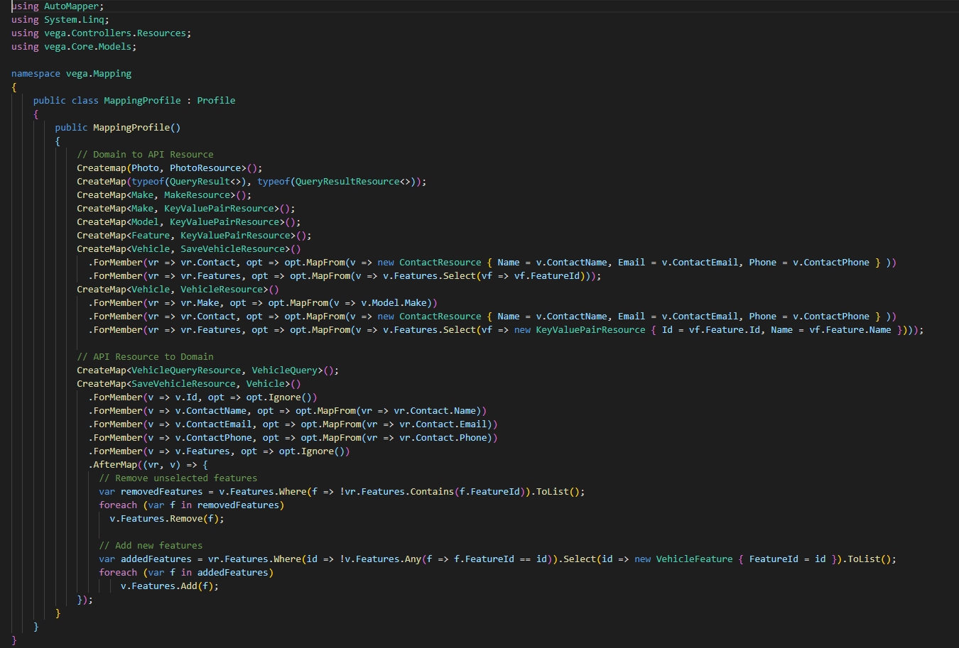 Mapping profile for Angular classes and resources