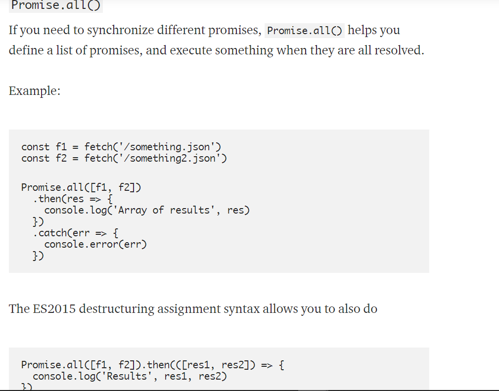 promise example with some destructuring