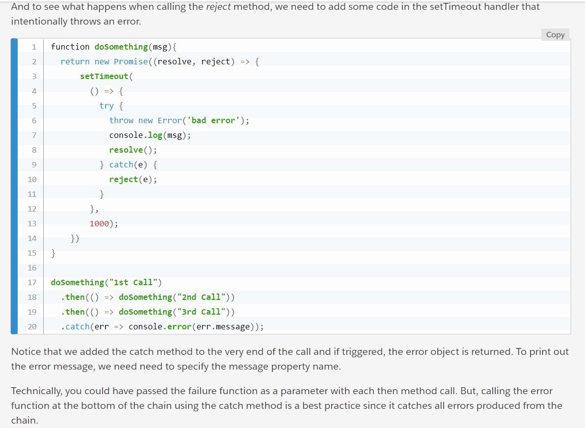 arrow functions with Catch example